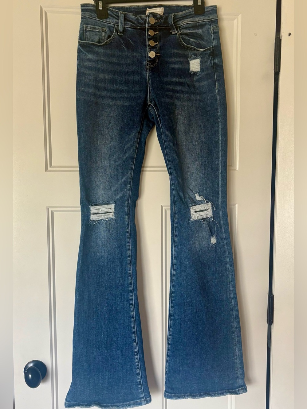 Altar’d State Women’s Dark Blue Distressed Bootcut Jeans